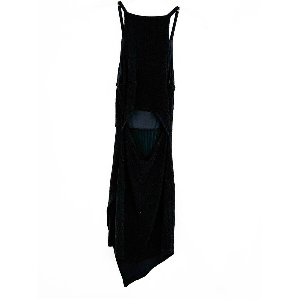 Speechless Black Bodycon Dress Small NWT Cutout Back Glitter Knit Sheer Hem - Picture 12 of 16